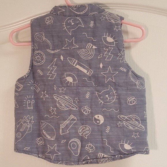 Cat and Jack Denim look Retro Drawings Puffer Vest - Picture 3 of 3